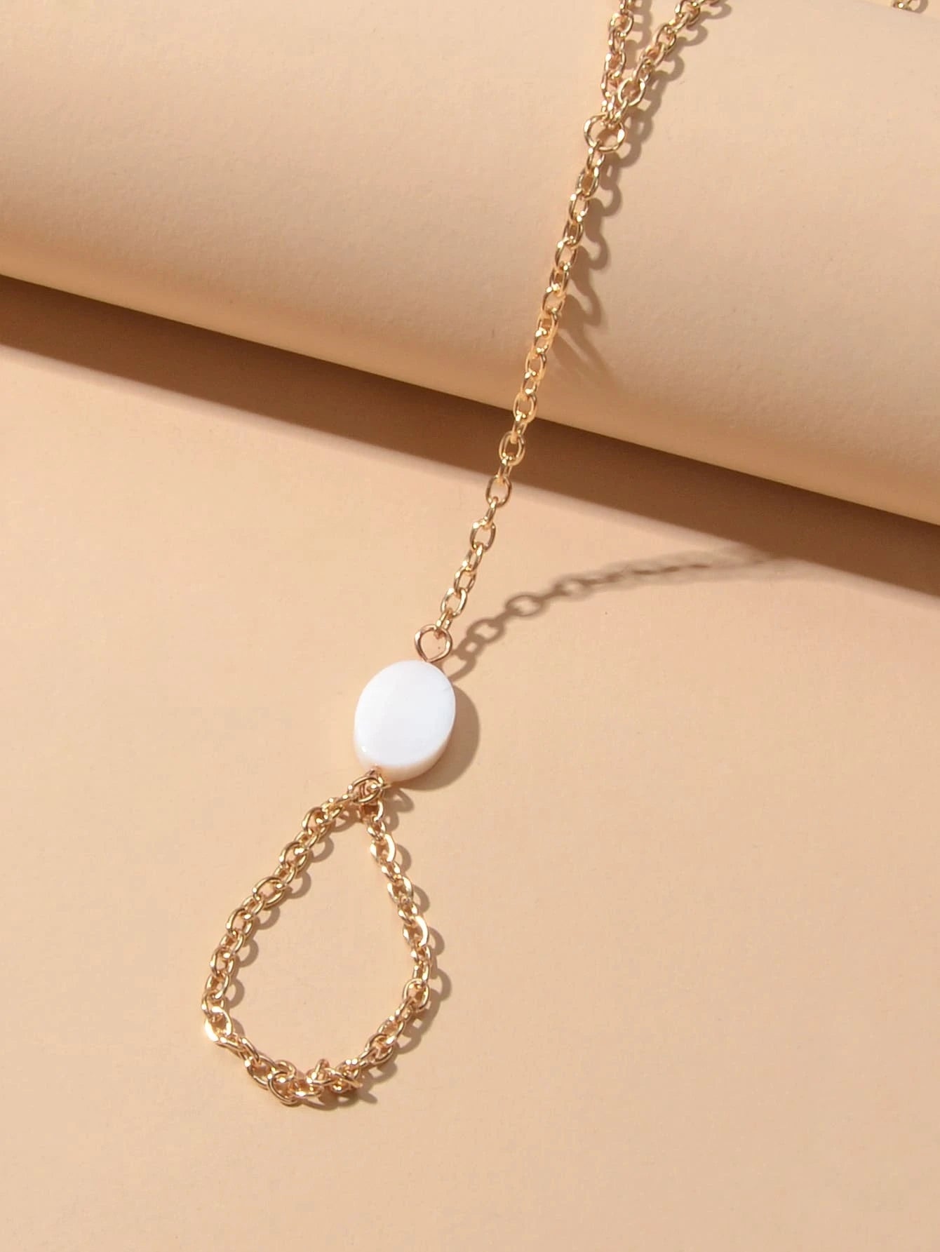 Double Layer Gold Tone Chain Shell Charm Slave Bracelet with Finger Ring Gift-2